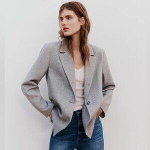 NWOT ZARA Herringbone Blazer Gray Marl